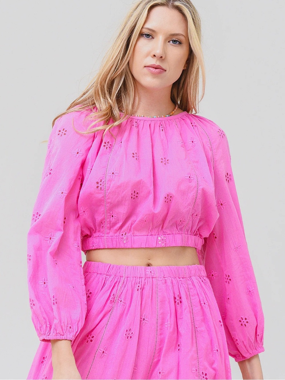 Bright Pink Velvet Eyelet Top